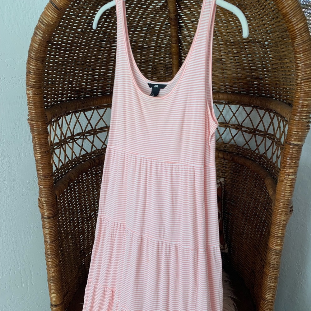 H&M pink + white strip maxi dress